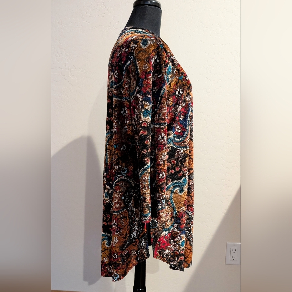 Slinky Brand Women's Velvety Soft Paisley Multi Color Open Front Cardigan Size L - Picture 5 of 8